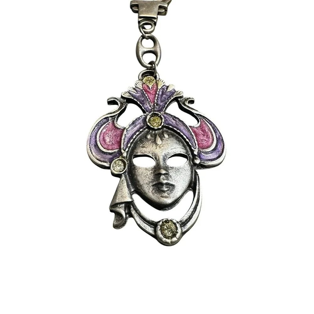 Italy METAL keychain Or Bag Charm CARNIVAL MASK Purple/Pink, Rhinestones